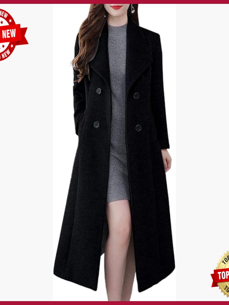 Shawl Lapel Double Breasted Long Pea Coat Winter Warm Maxi Coat